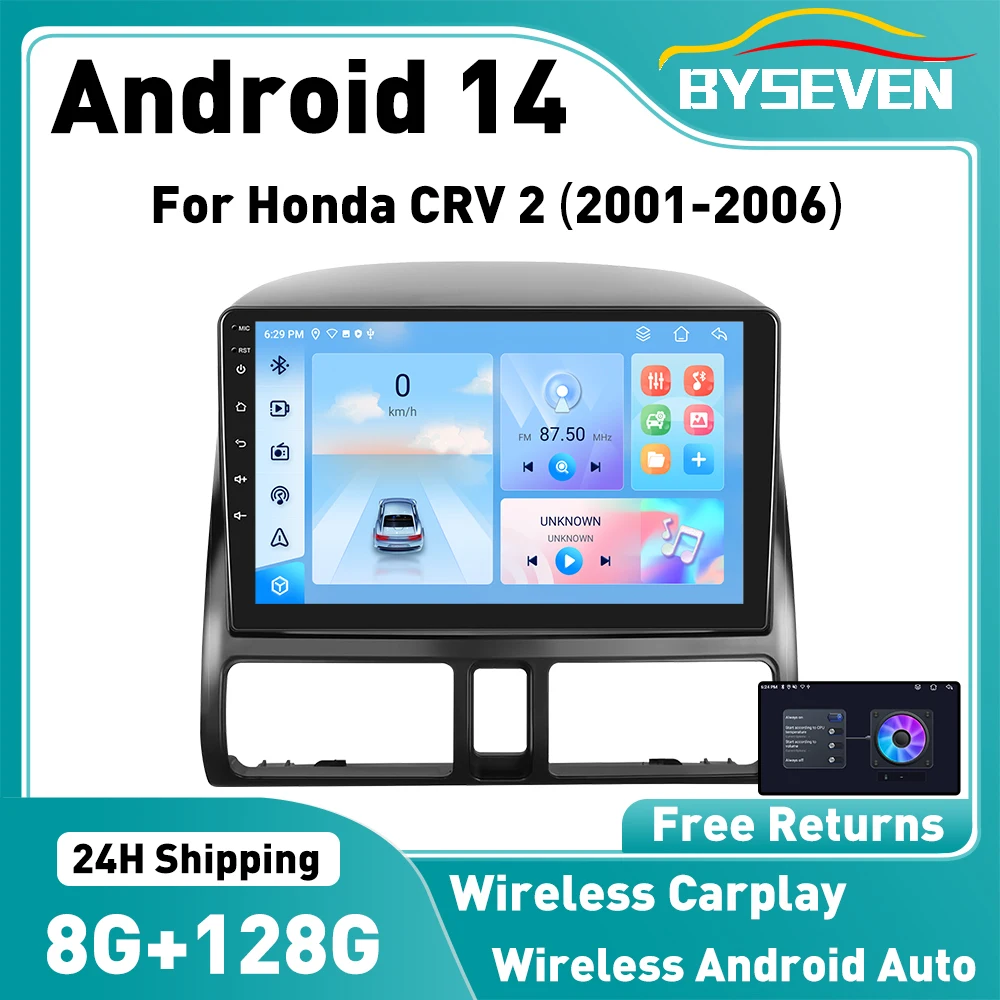 Byseven Android 14 For Honda CR-V CRV 2 2001-2006 GPS car radio car multimedia video player