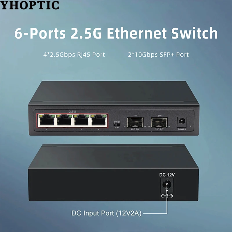 2.5 Gigabit Switch 4 Port 2.5G VLAN +2 Port 10G SFP Ethernet Network Switch with 1*10G SFP Port for IP Camera/CCTV Securi