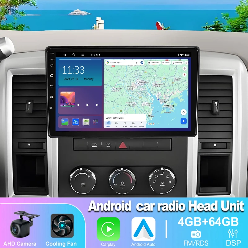 

6+128GB 10" Car Radio For Dodge RAM 2009-2012 / For Jeep Wrangler 2011-2017 Wireless CarPlay BT WIFI Head Unit
