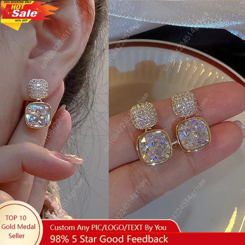 

New Square Colorful Zircon Ear Stud Earrings for Women Personality Fashion Daily Wear Accessories Party Jewelry Birthday Gifts