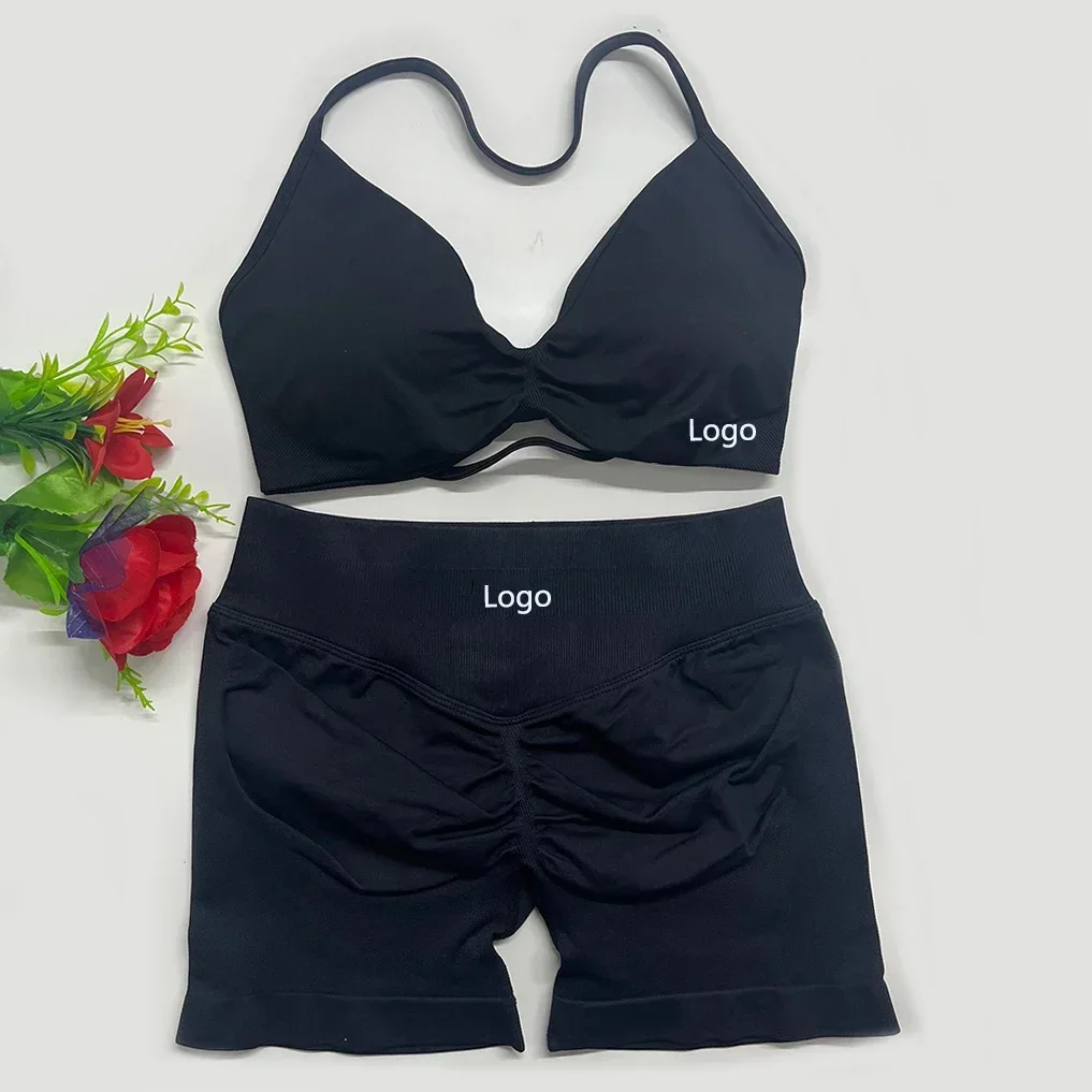 2-teiliges DF Impact Damen-Set mit Yoga-BH und nahtlosen Scrunch-Shorts, hochelastische Sportbekleidung für Fitness und Workout – Detail 1