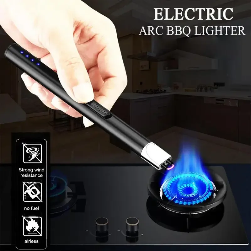 

USB Electric Rechargeable Kitchen Lighter Electric Arc BBQ Lighter Windproof Flameless Plasma Ignition Long Gas Lighter