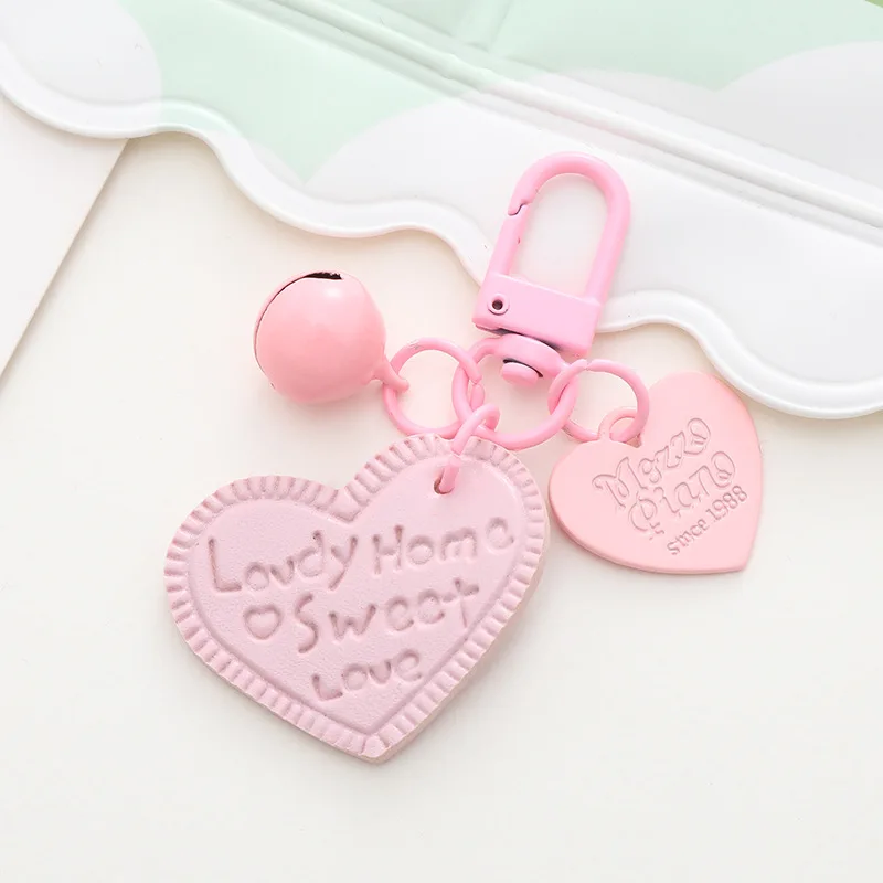 New Candy Colored Love Charms Pendant Leather Heart-shaped Bell Keychain Bag Car Key Chains Jewelry Gift Decoration Accessories