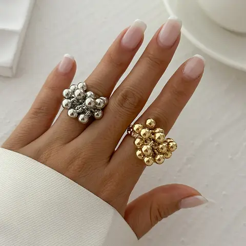 IngeSight.Z Creative Design CCB Small Ball Ring for Women Men Trending Irregular Metal Open Finger Ring Couple Punk Jewelry