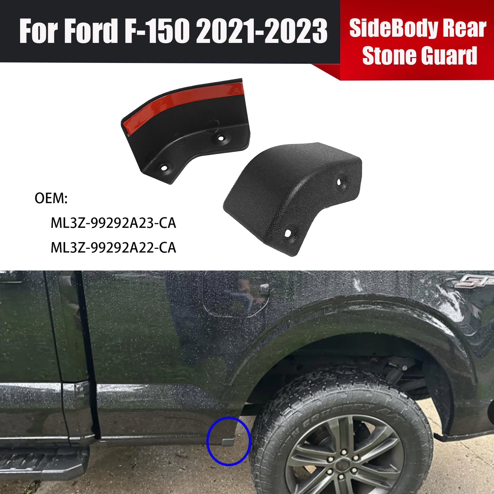 

2PCS Side Body Rear Stone Guard Mudguards For Ford F-150 2021 2022 2023 ML3Z-99292A23-CA ML3Z-99292A22-CA Black Body Kit