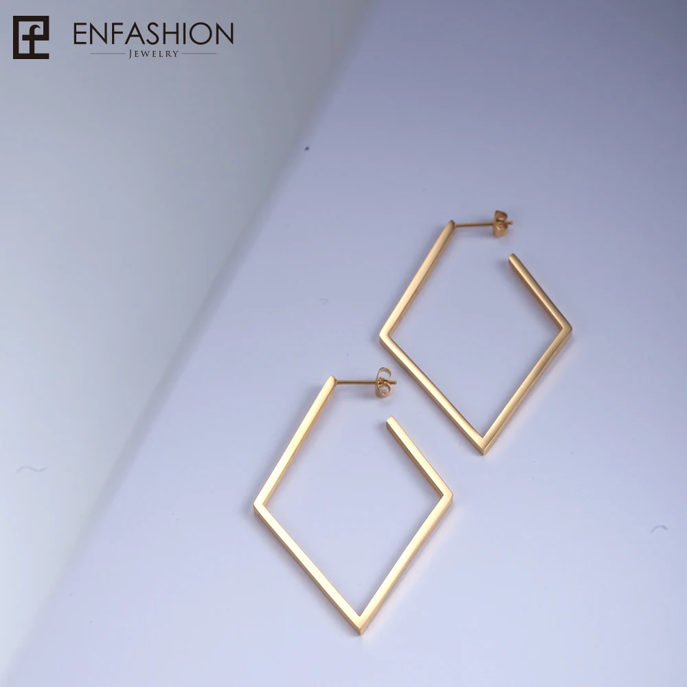 Enfashion Jewelry Geometric Big rhombus Earrings Gold color Stainless steel Long Drop Earrings For Women Earings EB171035