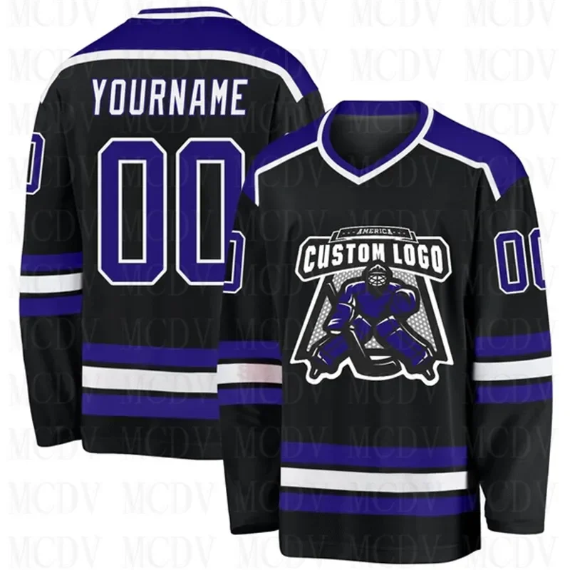 Custom Black White-Silver Hockey Jersey 3D Print You Name Number Youth Mens Women Ice Hockey Jersey Competition Training Jerseys