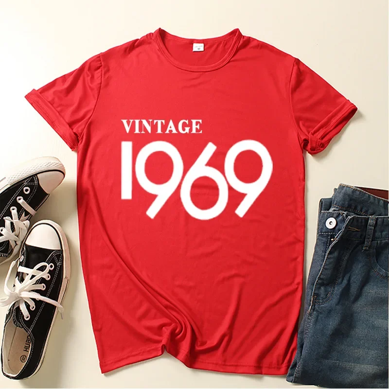 Druck Frauen T-Shirt Vintage 1969 1971 Brief Kurzarmhemd Oneck lose Frauen T-Shirt Damen Tops Camisetas Mujer T-Shirt