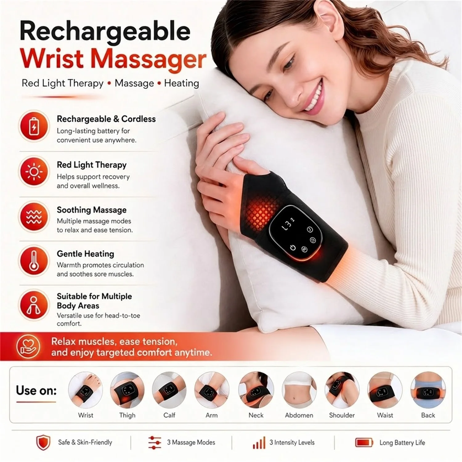 Portable Wrist Massager Hand Massage Deivce Cordless Wrist Brace Vibration Wrist Pad for Carpal Tunnel Hand Wrist Daily Comfort