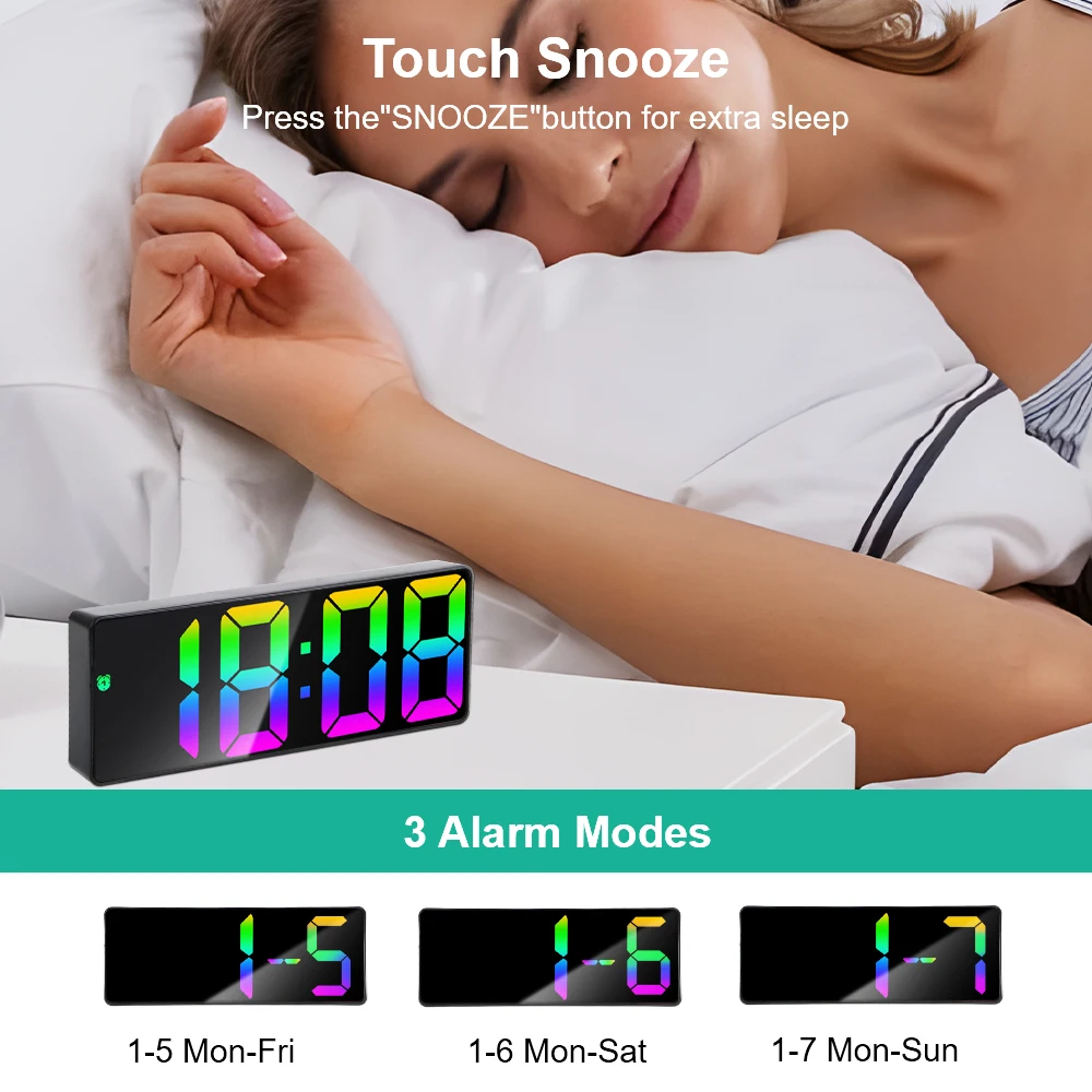 Electronic Student Digital Clock Dual Snooze Table Desk Clock LED Alarm Clock Voice Control Temperature 12/24 Hours