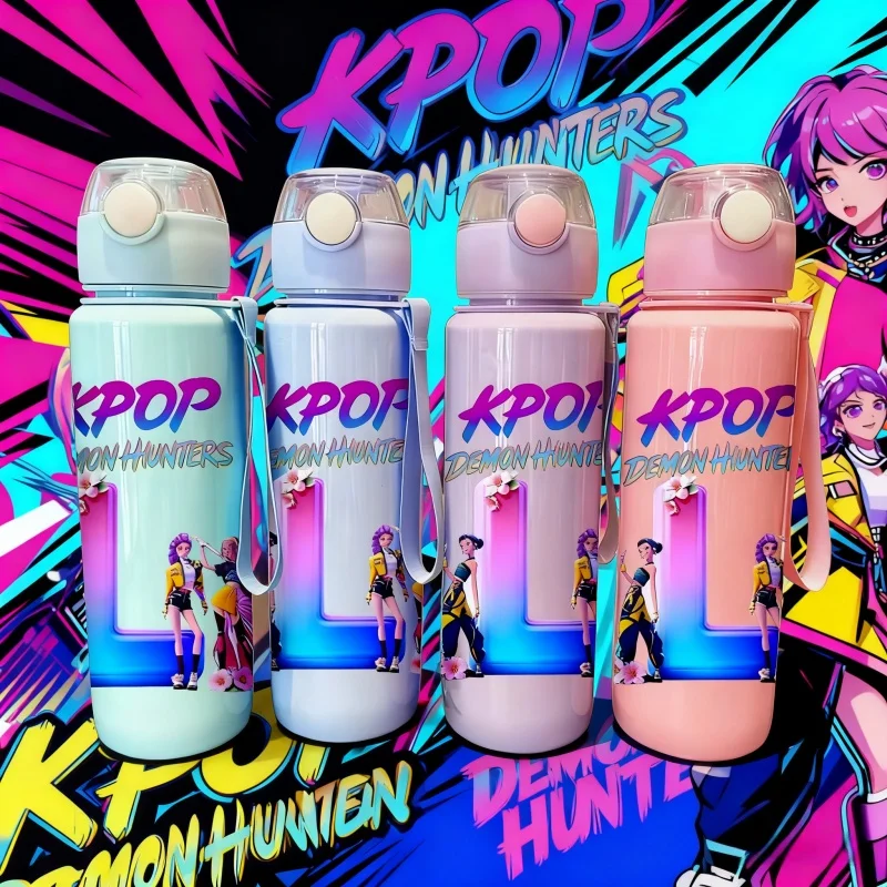

3D Printed Patterns-K-pop Demon Hunters Letter L Vivid Color Water Cup Rumi Mira Zoey Water Bottle Birthday Gift-Fade-Resistant