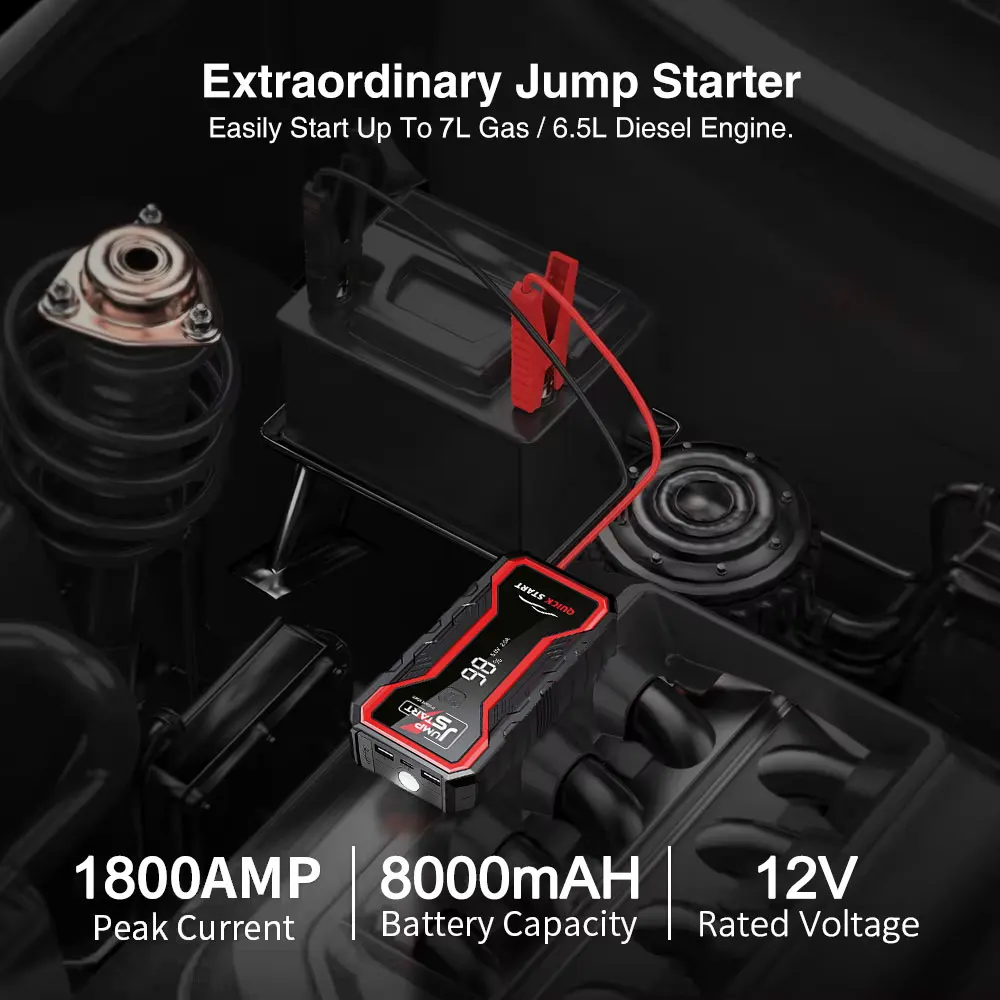 2-IN-1 Power Bank 1800A Jump Starter Portable Charger Car Booster 12V Auto Starting Device Emergency Car Battery Starter