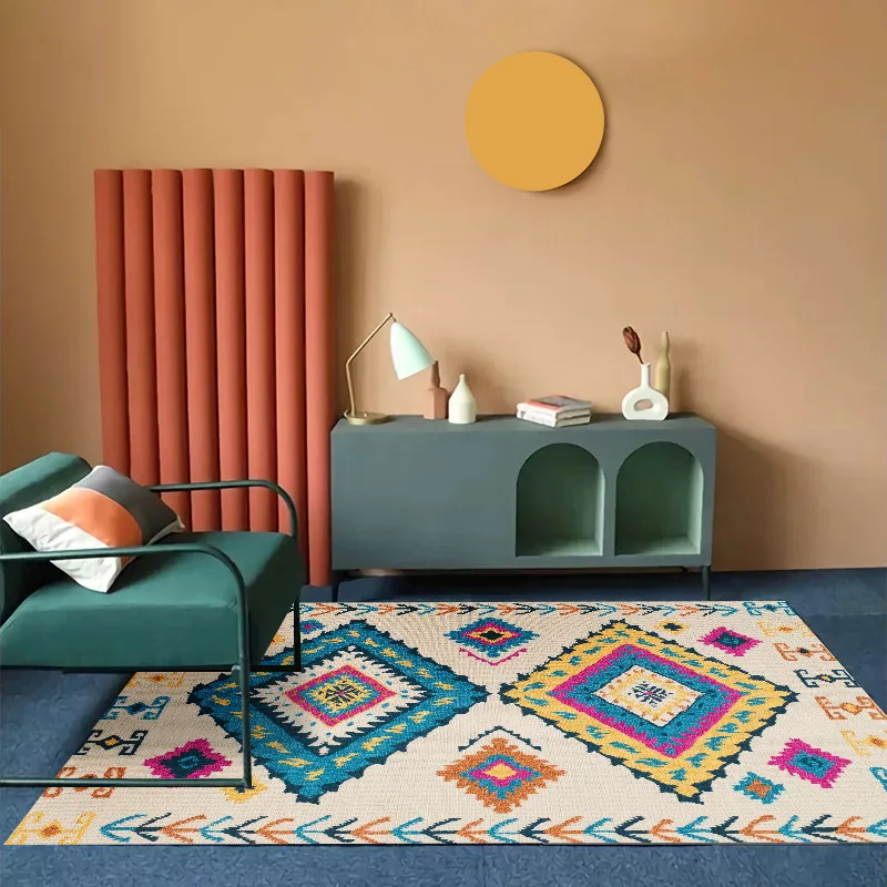 

Bohemian Ethnic Pattern Area Rug With Colorful Geometric Tribal Designs Soft Decorative Carpet For Living Room Bedroom
