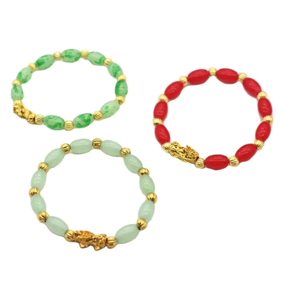 

Oval Glass Jade Beaded Bracelet Golden Pixiu Charm Lucky Bracelet Jewelry for Men Women Amulet And Mascot Party Gifts