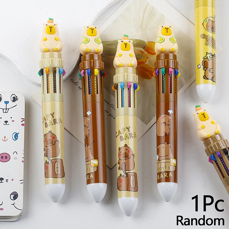 ปากกาลูกลื่นการ์ตูน capybara 10สีใหม่, ปากกาหมึกเจลเขียนหมึกแห้งเร็วน่ารักสำหรับเด็กเครื่องเขียนในโรงเรียน