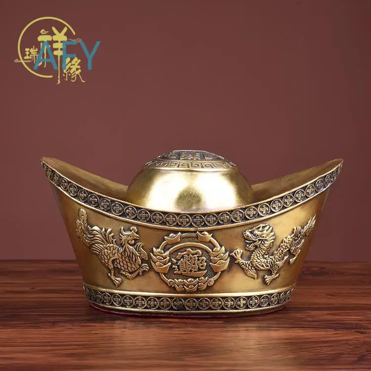 Copper Yuan Bao Decoration for Home Decor for Living Room for Feng Shui Wealth Attraction for Money Storage Jar for Chinese