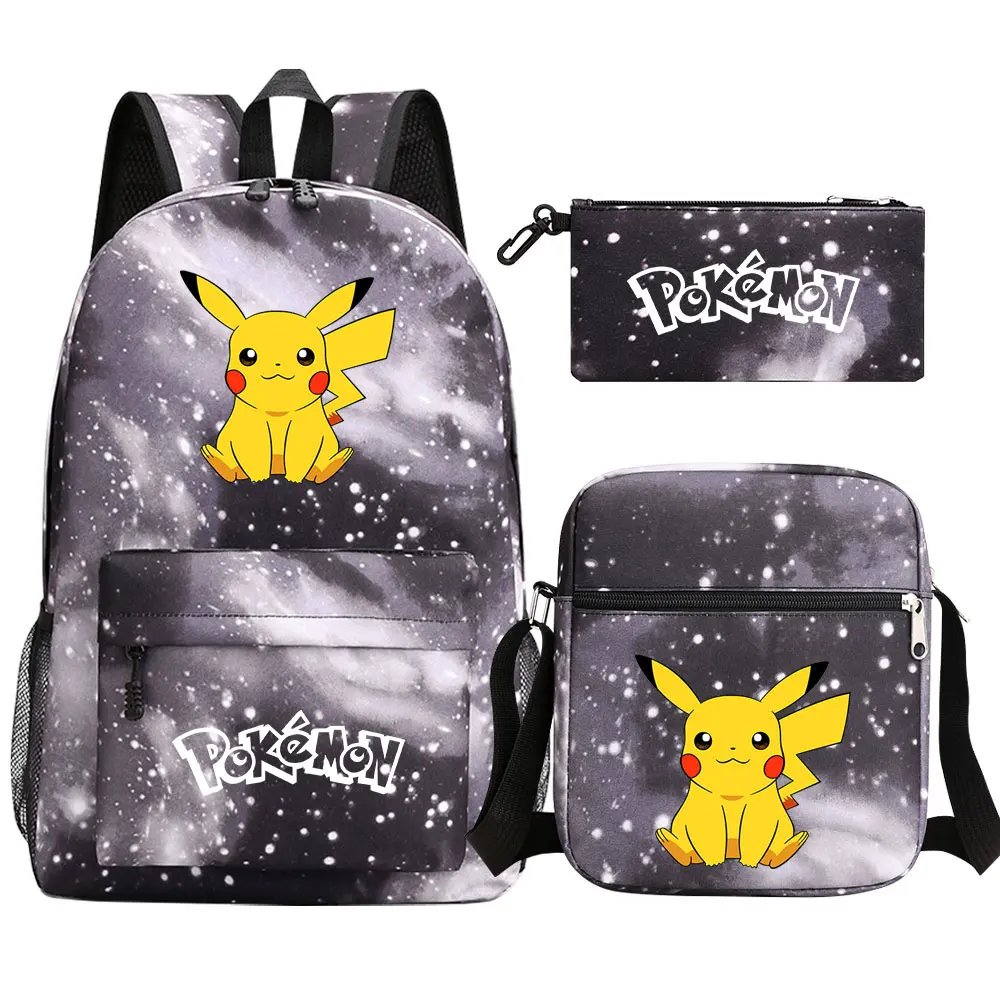 Mochila de Pokémon Pikachu para niños, morral escolar de 3 piezas, resistente al agua, para estudiantes