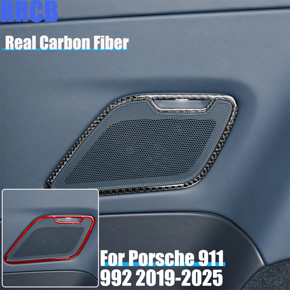 

Real Carbon Fiber Car Accessories Rear Speaker Frame Trim Cover Soft Sticker For Porsche 911 992 2019 2020 2021 2022 2023 2024