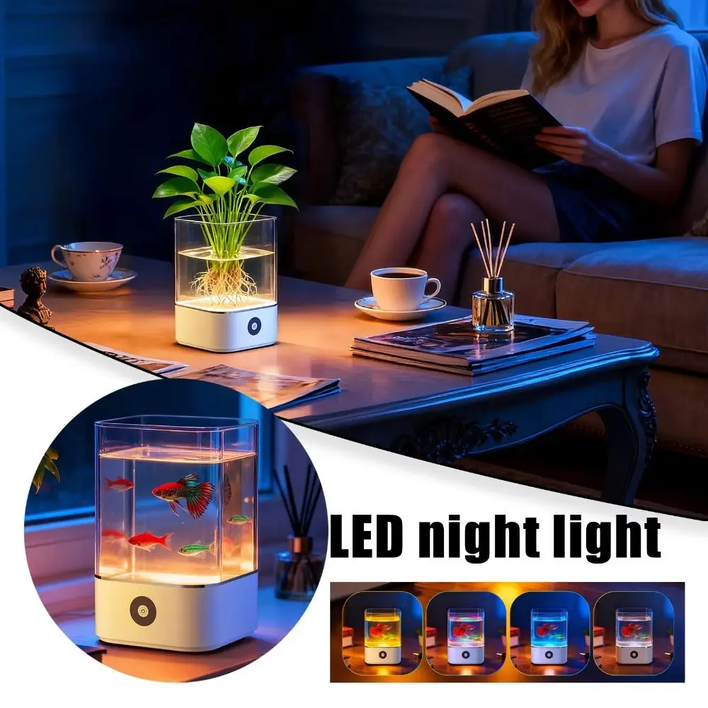 Colorful Crystal Aquarium Night Light Dimmable Color Changing USB Powered Lamp Nightstand Multifunctional Hydroponic