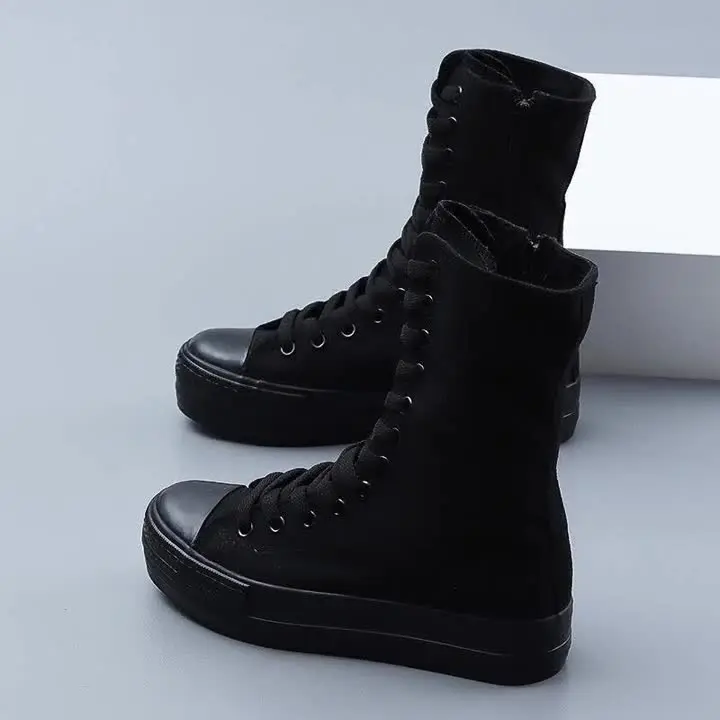 Chaussures pour femmes mode bottes en toile haut automne chaussures de danse confortables pour femmes espadrilles décontractées blanches bottes mi-mollet pour femmes