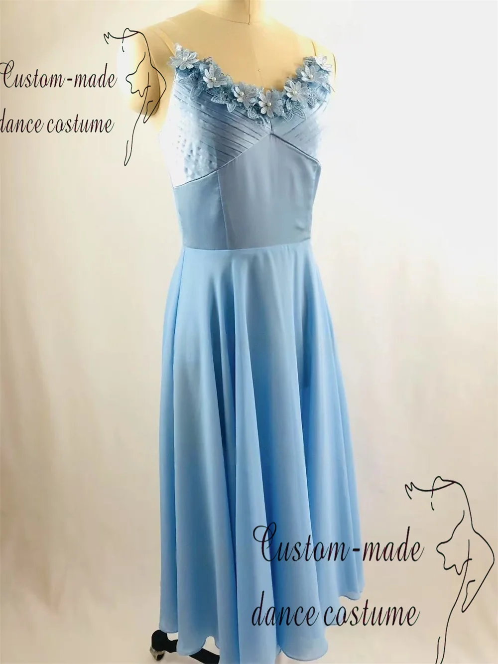 チャイコフスキー レディース バリエーション バレエ スカート、スカイブルー、ピーチピンク、ホワイト、二重ロングシフォンスカート