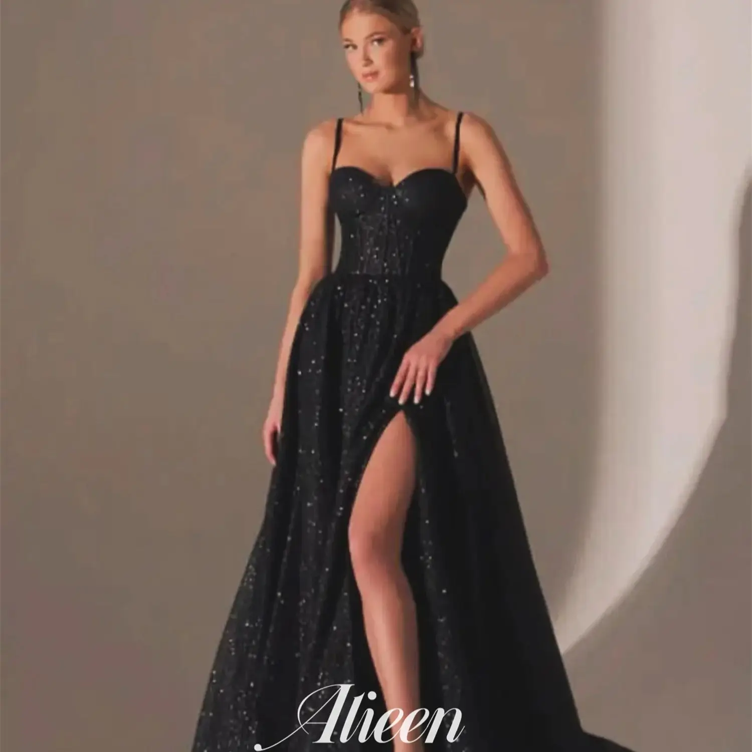 

Aileen Sweetheart A-line Shiny Black Elegant Party Dresses for Women Luxury Prom Dress 2024 Evening Gown Robe De Soiree Femmes