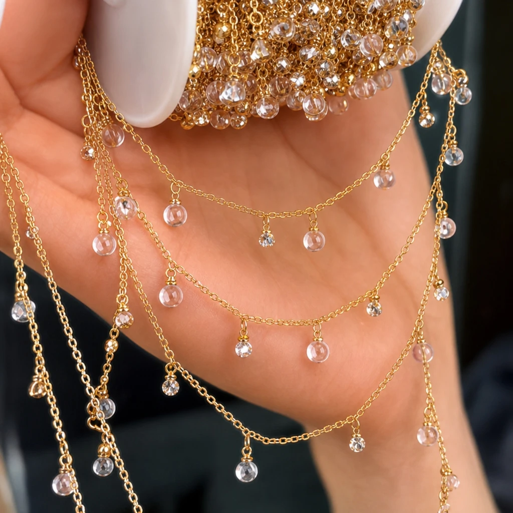 0,5m/1m Klare Kristall-Rundkugel-Perlenkette DIY Halsketten Armband Kopfschmuck Schmuck Kleidung Heim Handwerk Zubehör – Detail 2