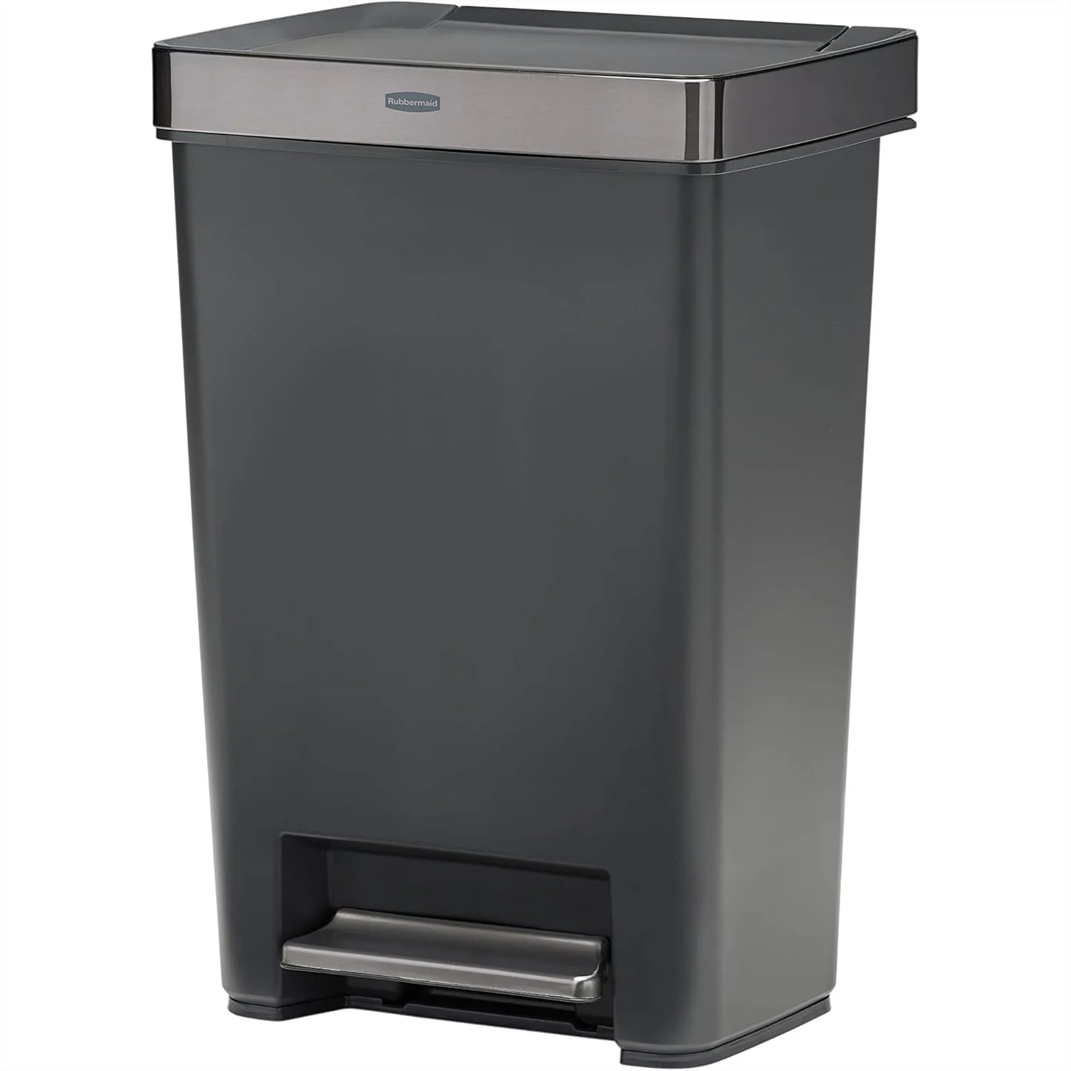 

Step-On Trash Can with Slow Close Lid, 12.4 Gallon Stainless Steel Rim Kitchen Waste Bin for Home, Office, Garage, Charcoal