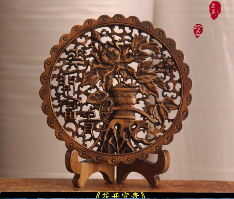 Wood carving adornment Fu character living room porch background wall Chinese tea house decoration