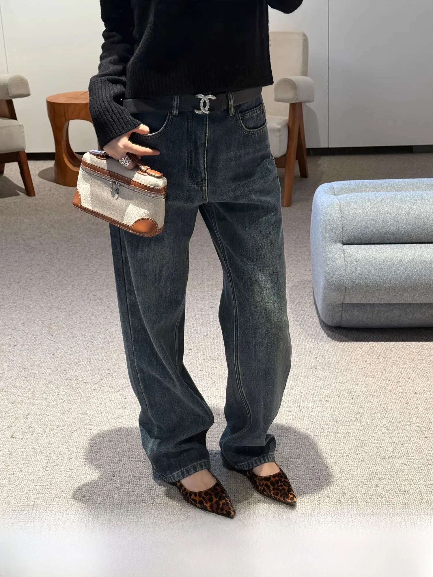 

Fce Lined Cotton Jeans Casual Straight Leg Women's Jeans Soft Pure Cotton Comfortable Warm Winter Denim Trousers