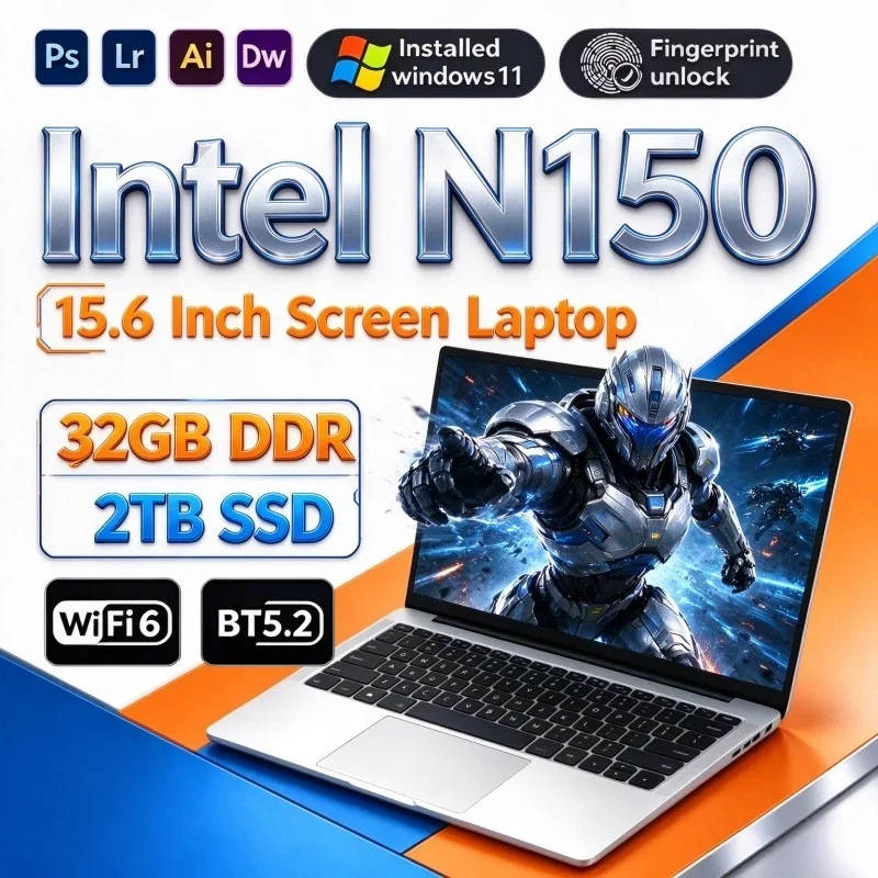 2026 Hot Trend New 15.6'' Easy Carry Laptop Intel I9-N150 32GB RAM 2TB SSD Win11 Business Gaming Notebook