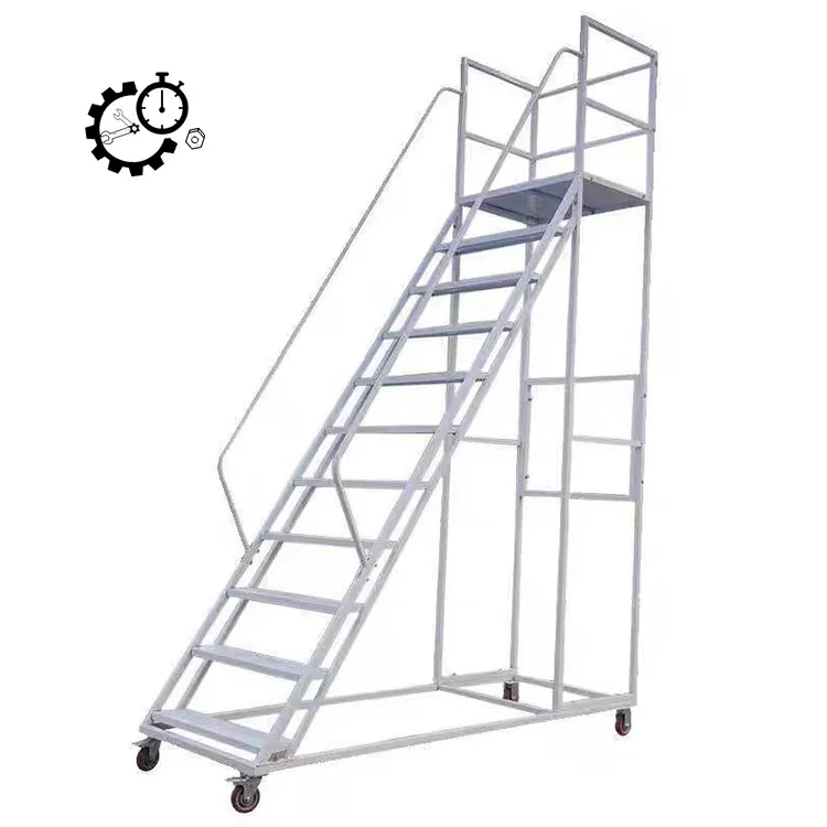 Industrial Mobile Step Ladder Wheels Aluminum Metal Construction 450kg Capacity Durable Powder Coated/Galvanized