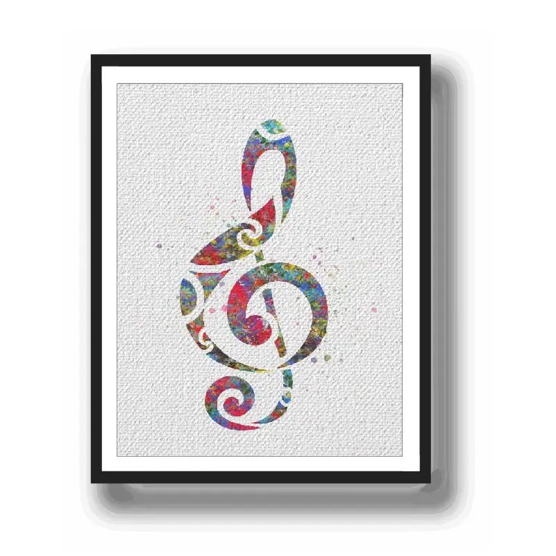 Treble Clef Sign Watercolor Canvas Painting Wall Art Poster Prints Music Pictures Living Room Home Decor Wall Hanging Sticker