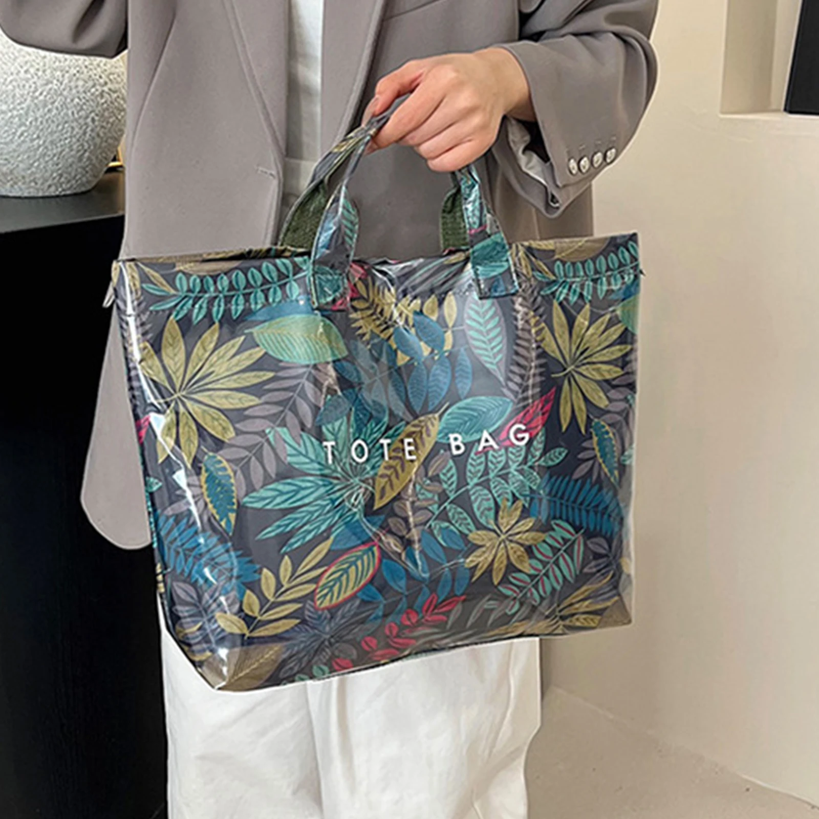

Large Capacity Tote Bag Women Travel Plant Leaf Printed Handbag Casual Daily Use Fashion Leisure Outdoor Shopping Shoulder Bag