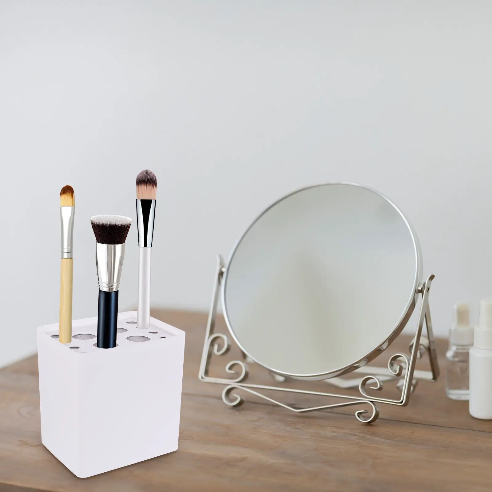 1Pcs Translucent Sliding Lid Makeup Brush Holder Dustproof Organizer for Vanity Bathroom Bedroom Dresser Countertop Storage Box