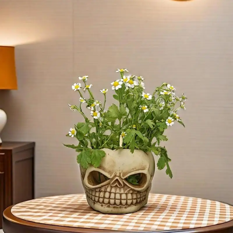 

New Skull Flowerpot Creativity Personality Resin Flowerpot Skull Desktop Ornaments Home Patio Decorate Halloween Decoration Gift