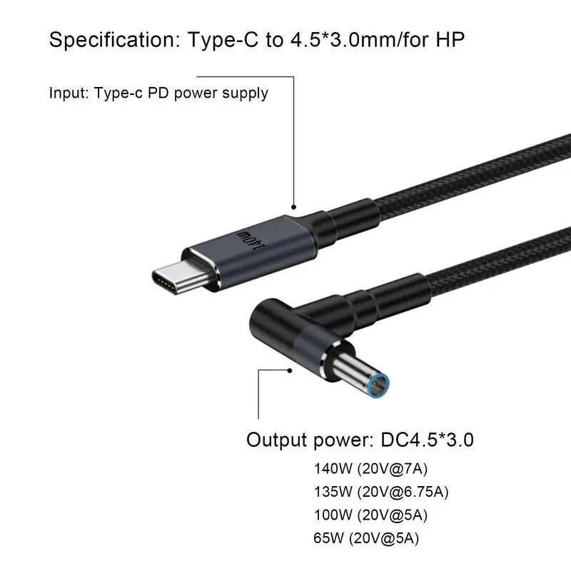 Cable convertidor tipo C a CC, Cable convertidor trenzado de carga rápida de nailon PD de 140W, Cable adaptador tipo C macho a CC de 180cm para