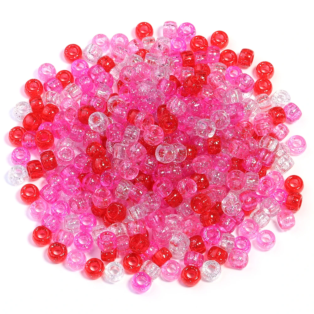 200 Stück 6 x 9 mm bunte Pony-Perlen, modisch, großes Loch, Acryl-Perlen, für Kinder, DIY-Armband, Halskette, Basteln, Mädchen-Haarperlen