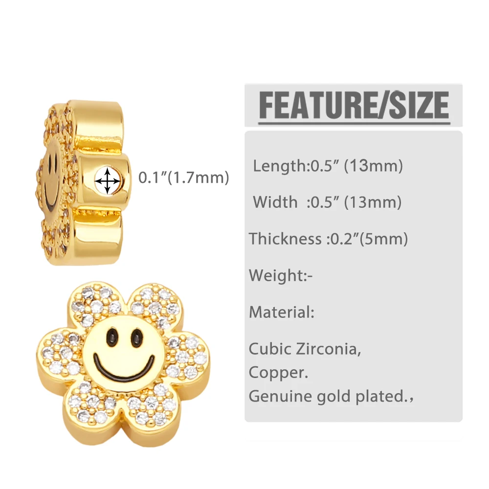 OCESRIO Multiple Color Sunflower Charms for Bracelet Necklace Handmade DIY CZ Copper Gold Plated Jewelry Making Supplies chma188