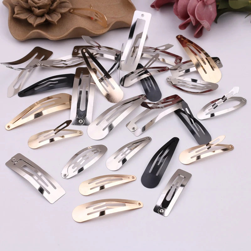 50Pcs Silver Paint Metal Snap Clips,Water Drop ,lank Baby Clips,For DIY Hair Clips Jewelry Making Base Barette Hairpins Pin