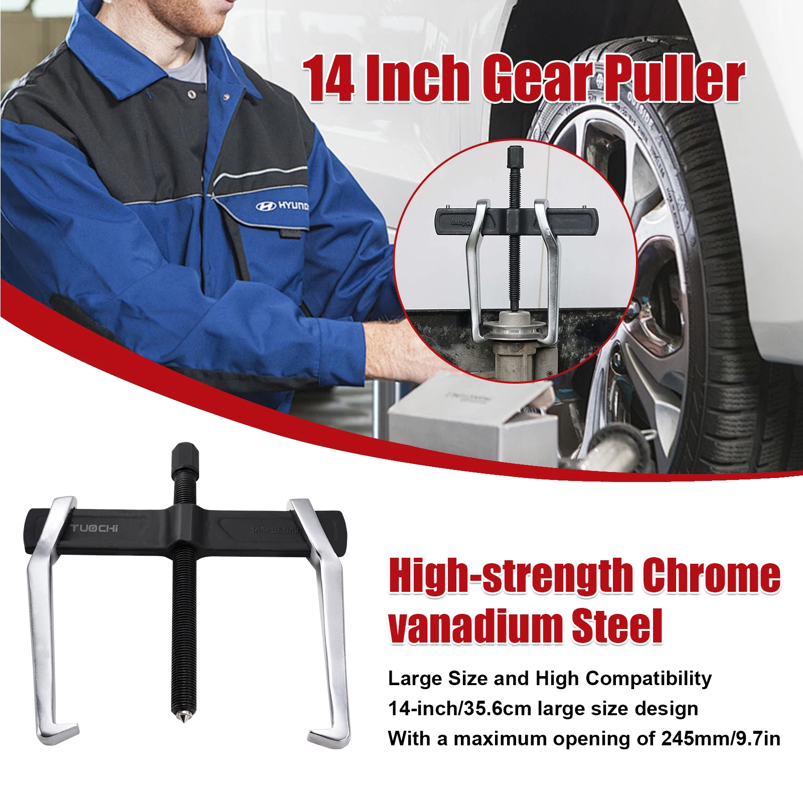 Extrator de 2 mandíbulas, removedor de volante de 14 polegadas ajustável, dispositivo de elevação de 2 garras resistente para tração interna externa