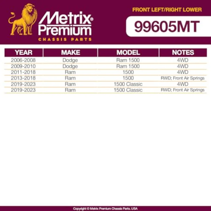 ذراع التحكم السفلي الأمامي الأيسر الأيمن مع مجموعة تجميع جلبة وصلة كروية لـ 0610 دودج رام 1500 4WD و1118 Ram 1500 4WD 1318 150