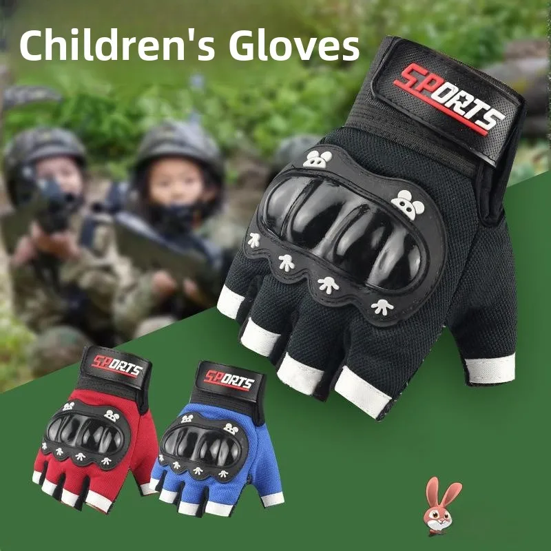 

Детские тактические перчатки с открытыми пальцами для активного отдыха, велоспорта, защитные, дышащие, спортивные, для баланс-байка, модные
