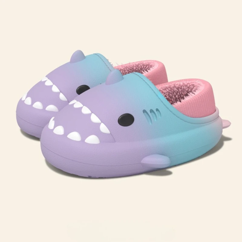 

Теплые зимние мужские тапочки с изображением акулы, обувь из пушистого плюша, уличные водонепроницаемые тапочки.