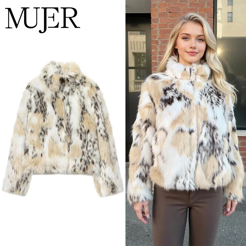 MUJER Faux Fur Women's Teddy Coat Cropped Plush Jacket Woman Winter Fluffy Coats for Women Outerwears New in Coats and Jackets