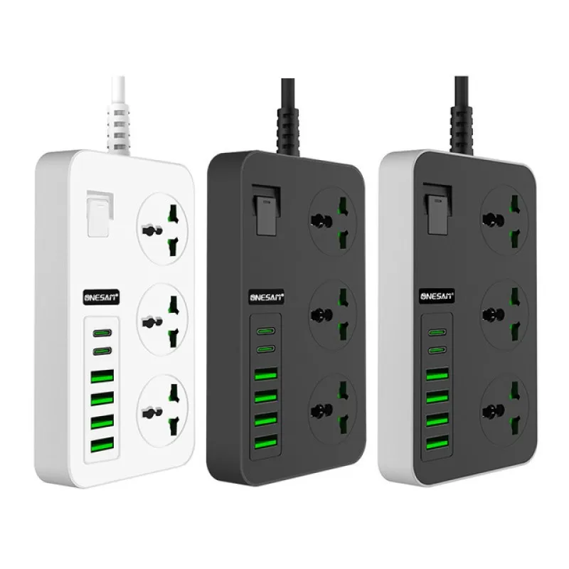 US EU UK 3 Ports 2 PD Type C 4 USB Fast Charger 2.1A 5V 3000W Universal Outlets Power Strip for Residential Commercial