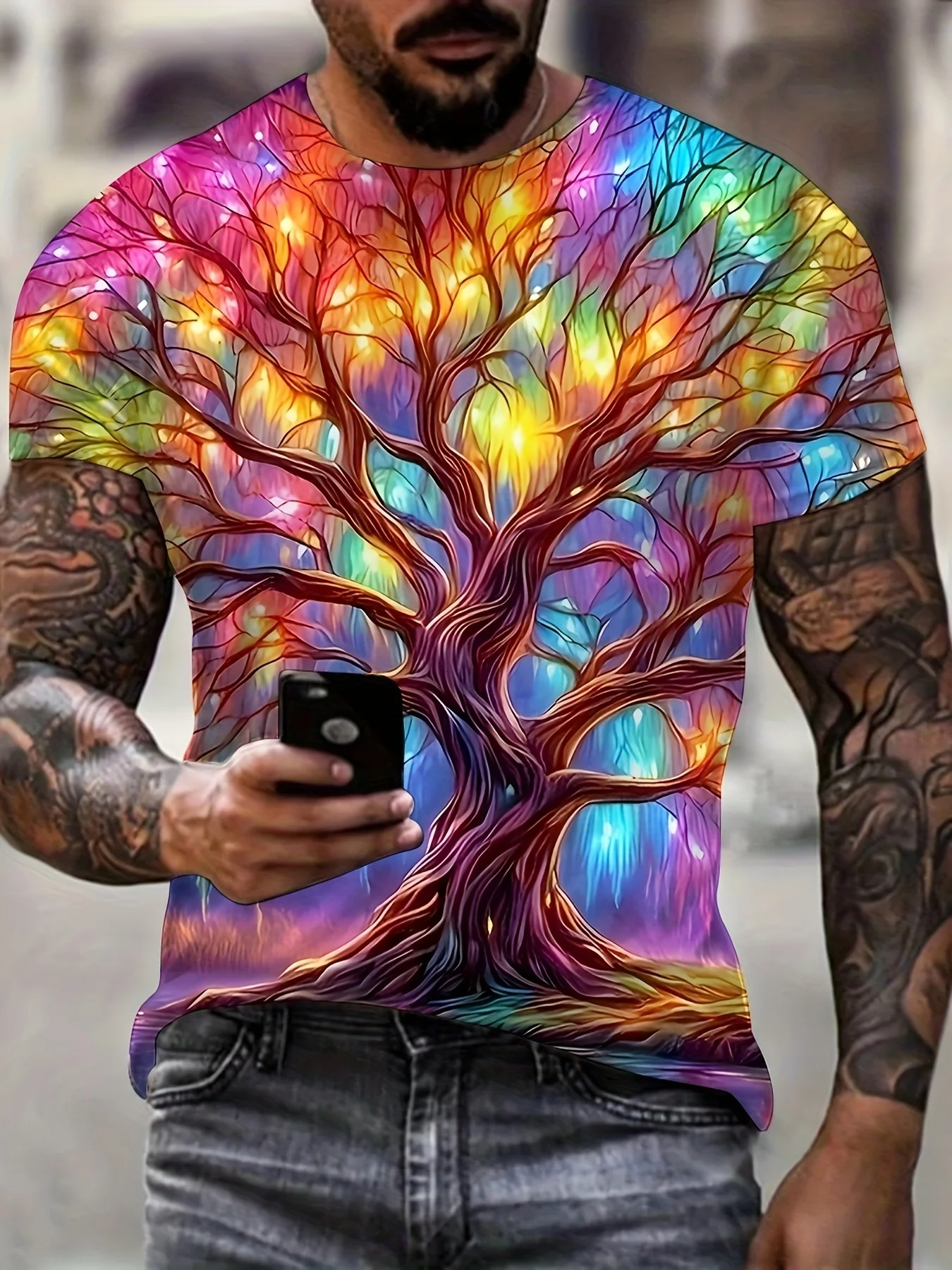 Cool Tree T-Shirt Men's Casual Short Sleeved T-Shirt 3d Print Tops Summer Fashion Streetwear Oversized Men's Clothing