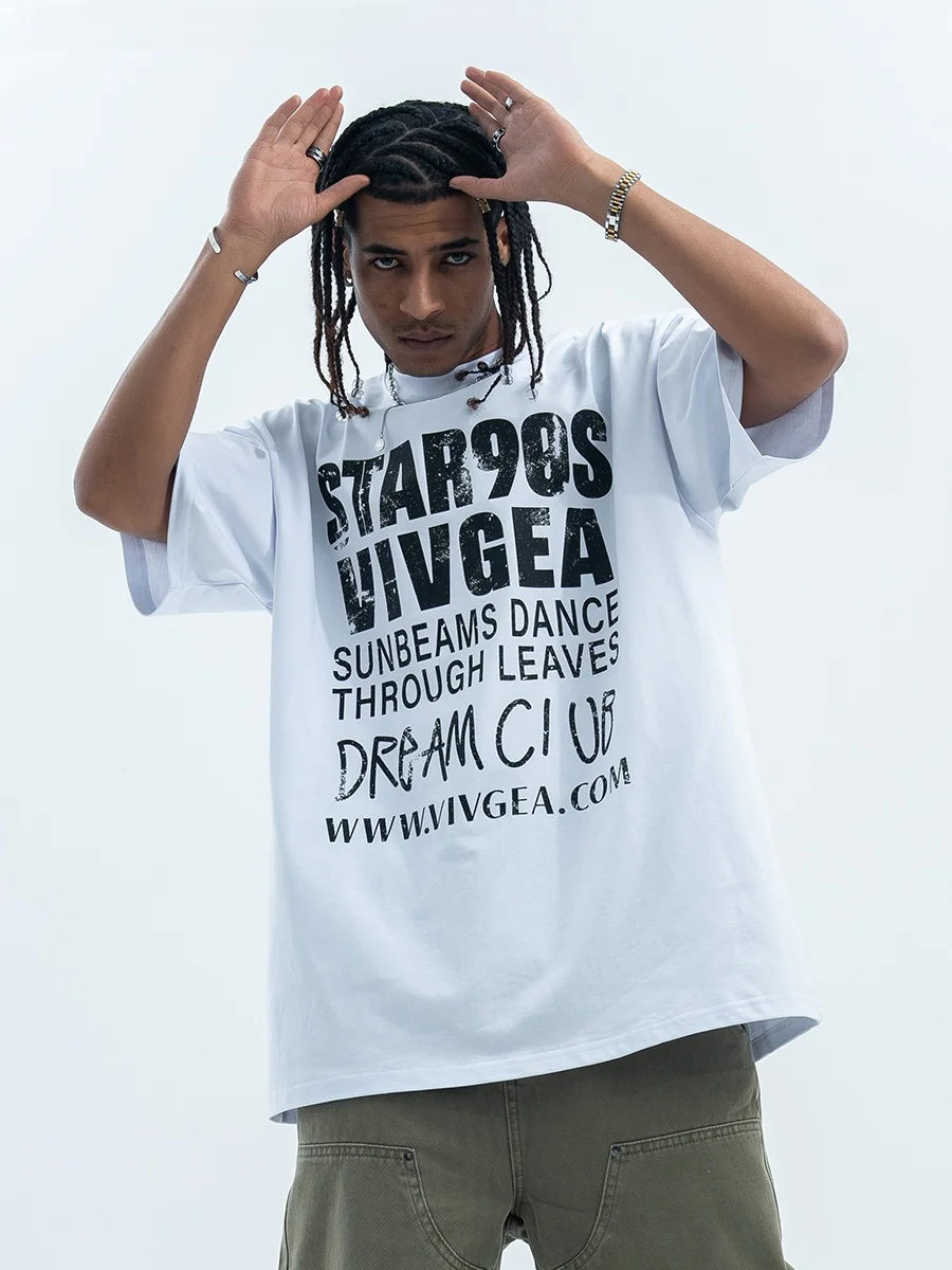 Original American Streetwear T-shirt 280g Pure Cotton Small Collar Short Sleeve Men's Summer Fashion Anti-Pilling round Neck