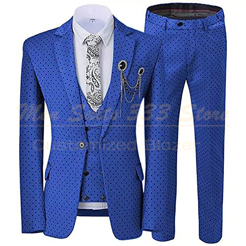 

Slim Fit Men's Suits Blazer 2025 High Quality One Button Notch Lapel Full Sets Dots Prom Party 3 Piece Jacket Pants Vest Blazer