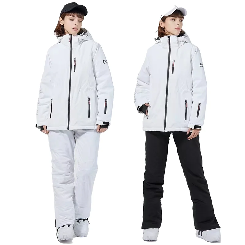 

New Outdoor Snowboard Ski Suit Women Pure White Thick Warm Snow Jacket Pants Sets Waterproof Windproof Ice Costumes Skiing Coat